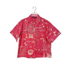 Woolrich Vintage Womens Button Down Shirt Floral Island Pink Red Size 10 Tribal